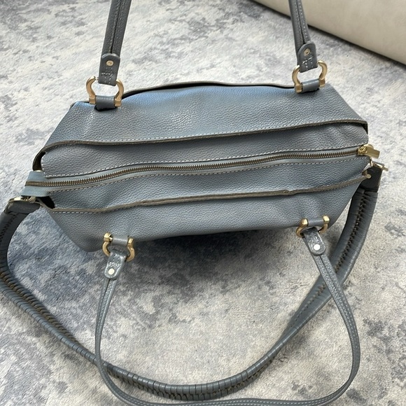 Sancia Gray Pebbled Leather Suede 2 Way Shoulder Bag Purse Extra Large Travel - Picture 10 of 17